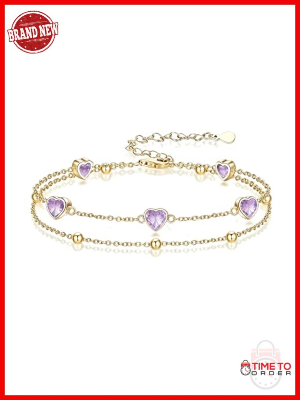 18K Gold Plated Heart Birthstone Bracelet Anklet with Extendable Chain
